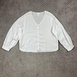 Cynthia Rowley Top Womens XL White Linen Button Beach Coastal Boho Lagenlook